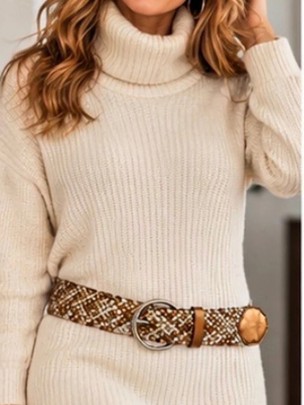 41” Woven Metallic Belt in Brown & Gold Like New